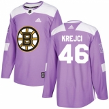Men's Adidas Boston Bruins #46 David Krejci Authentic Purple Fights Cancer Practice NHL Jersey