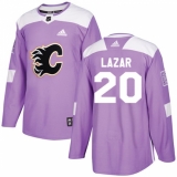 Men's Adidas Calgary Flames #20 Curtis Lazar Authentic Purple Fights Cancer Practice NHL Jersey