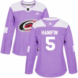 Women's Adidas Carolina Hurricanes #5 Noah Hanifin Authentic Purple Fights Cancer Practice NHL Jersey