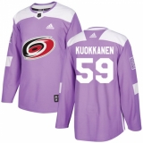 Men's Adidas Carolina Hurricanes #59 Janne Kuokkanen Authentic Purple Fights Cancer Practice NHL Jersey