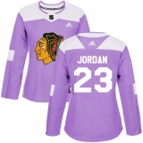 Women's Adidas Chicago Blackhawks #23 Michael Jordan Authentic Purple Fights Cancer Practice NHL Jersey