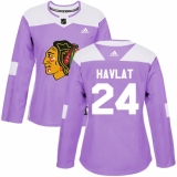 Women's Adidas Chicago Blackhawks #24 Martin Havlat Authentic Purple Fights Cancer Practice NHL Jersey