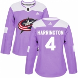 Women's Adidas Columbus Blue Jackets #4 Scott Harrington Authentic Purple Fights Cancer Practice NHL Jersey