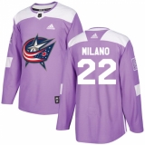 Men's Adidas Columbus Blue Jackets #22 Sonny Milano Authentic Purple Fights Cancer Practice NHL Jersey