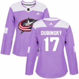 Women's Adidas Columbus Blue Jackets #17 Brandon Dubinsky Authentic Purple Fights Cancer Practice NHL Jersey