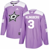 Youth Adidas Dallas Stars #3 John Klingberg Authentic Purple Fights Cancer Practice NHL Jersey
