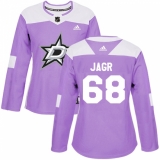 Women's Adidas Dallas Stars #68 Jaromir Jagr Authentic Purple Fights Cancer Practice NHL Jersey