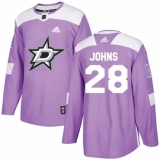 Men's Adidas Dallas Stars #28 Stephen Johns Authentic Purple Fights Cancer Practice NHL Jersey
