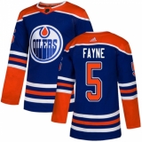 Youth Adidas Edmonton Oilers #5 Mark Fayne Authentic Royal Blue Alternate NHL Jersey