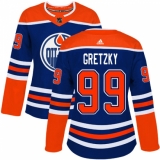 Women's Adidas Edmonton Oilers #99 Wayne Gretzky Authentic Royal Blue Alternate NHL Jersey