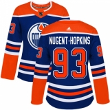 Women's Adidas Edmonton Oilers #93 Ryan Nugent-Hopkins Authentic Royal Blue Alternate NHL Jersey