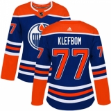Women's Adidas Edmonton Oilers #77 Oscar Klefbom Authentic Royal Blue Alternate NHL Jersey