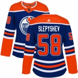 Women's Adidas Edmonton Oilers #58 Anton Slepyshev Authentic Royal Blue Alternate NHL Jersey
