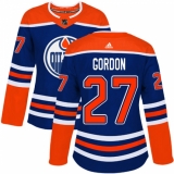 Women's Adidas Edmonton Oilers #27 Boyd Gordon Authentic Royal Blue Alternate NHL Jersey