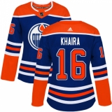 Women's Adidas Edmonton Oilers #16 Jujhar Khaira Authentic Royal Blue Alternate NHL Jersey