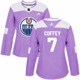 Women's Adidas Edmonton Oilers #7 Paul Coffey Authentic Purple Fights Cancer Practice NHL Jersey