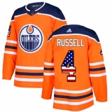 Men's Adidas Edmonton Oilers #4 Kris Russell Authentic Orange USA Flag Fashion NHL Jersey