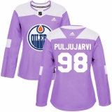 Women's Adidas Edmonton Oilers #98 Jesse Puljujarvi Authentic Purple Fights Cancer Practice NHL Jersey