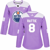 Women's Adidas Edmonton Oilers #8 Ty Rattie Authentic Purple Fights Cancer Practice NHL Jersey
