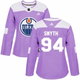 Women's Adidas Edmonton Oilers #94 Ryan Smyth Authentic Purple Fights Cancer Practice NHL Jersey