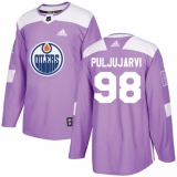 Men's Adidas Edmonton Oilers #98 Jesse Puljujarvi Authentic Purple Fights Cancer Practice NHL Jersey