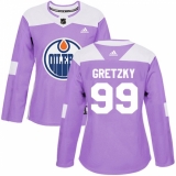 Women's Adidas Edmonton Oilers #99 Wayne Gretzky Authentic Purple Fights Cancer Practice NHL Jersey