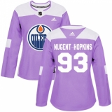 Women's Adidas Edmonton Oilers #93 Ryan Nugent-Hopkins Authentic Purple Fights Cancer Practice NHL Jersey