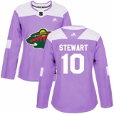 Women's Adidas Minnesota Wild #10 Chris Stewart Authentic Purple Fights Cancer Practice NHL Jersey