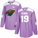 Men's Adidas Minnesota Wild #19 Luke Kunin Authentic Purple Fights Cancer Practice NHL Jersey