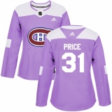 Women's Adidas Montreal Canadiens #31 Carey Price Authentic Purple Fights Cancer Practice NHL Jersey