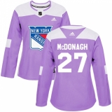 Women's Adidas New York Rangers #27 Ryan McDonagh Authentic Purple Fights Cancer Practice NHL Jersey