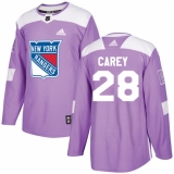 Youth Adidas New York Rangers #28 Paul Carey Authentic Purple Fights Cancer Practice NHL Jersey