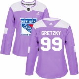 Women's Adidas New York Rangers #99 Wayne Gretzky Authentic Purple Fights Cancer Practice NHL Jersey