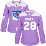 Women's Adidas New York Rangers #28 Paul Carey Authentic Purple Fights Cancer Practice NHL Jersey