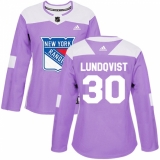Women's Adidas New York Rangers #30 Henrik Lundqvist Authentic Purple Fights Cancer Practice NHL Jersey