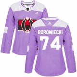 Women's Adidas Ottawa Senators #74 Mark Borowiecki Authentic Purple Fights Cancer Practice NHL Jersey