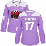 Women's Adidas Ottawa Senators #17 Nate Thompson Authentic Purple Fights Cancer Practice NHL Jersey