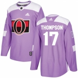 Youth Adidas Ottawa Senators #17 Nate Thompson Authentic Purple Fights Cancer Practice NHL Jersey