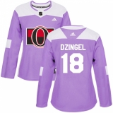 Women's Adidas Ottawa Senators #18 Ryan Dzingel Authentic Purple Fights Cancer Practice NHL Jersey