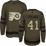 Men's Adidas Philadelphia Flyers #41 Anthony Stolarz Premier Green Salute to Service NHL Jersey