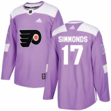 Youth Adidas Philadelphia Flyers #17 Wayne Simmonds Authentic Purple Fights Cancer Practice NHL Jersey