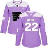 Women's Adidas Philadelphia Flyers #22 Dale Weise Authentic Purple Fights Cancer Practice NHL Jersey