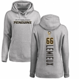 NHL Women's Adidas Pittsburgh Penguins #66 Mario Lemieux Ash Backer Pullover Hoodie