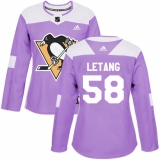 Women's Adidas Pittsburgh Penguins #58 Kris Letang Authentic Purple Fights Cancer Practice NHL Jersey