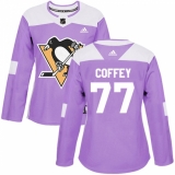 Women's Adidas Pittsburgh Penguins #77 Paul Coffey Authentic Purple Fights Cancer Practice NHL Jersey