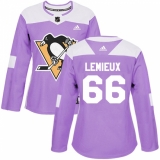 Women's Adidas Pittsburgh Penguins #66 Mario Lemieux Authentic Purple Fights Cancer Practice NHL Jersey
