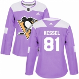 Women's Adidas Pittsburgh Penguins #81 Phil Kessel Authentic Purple Fights Cancer Practice NHL Jersey
