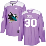Men's Adidas San Jose Sharks #30 Aaron Dell Authentic Purple Fights Cancer Practice NHL Jersey