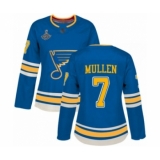Women's St. Louis Blues #7 Joe Mullen Authentic Navy Blue Alternate 2019 Stanley Cup Champions Hockey Jersey
