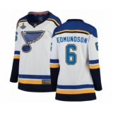 Women's St. Louis Blues #6 Joel Edmundson Fanatics Branded White Away Breakaway 2019 Stanley Cup Champions Hockey Jersey